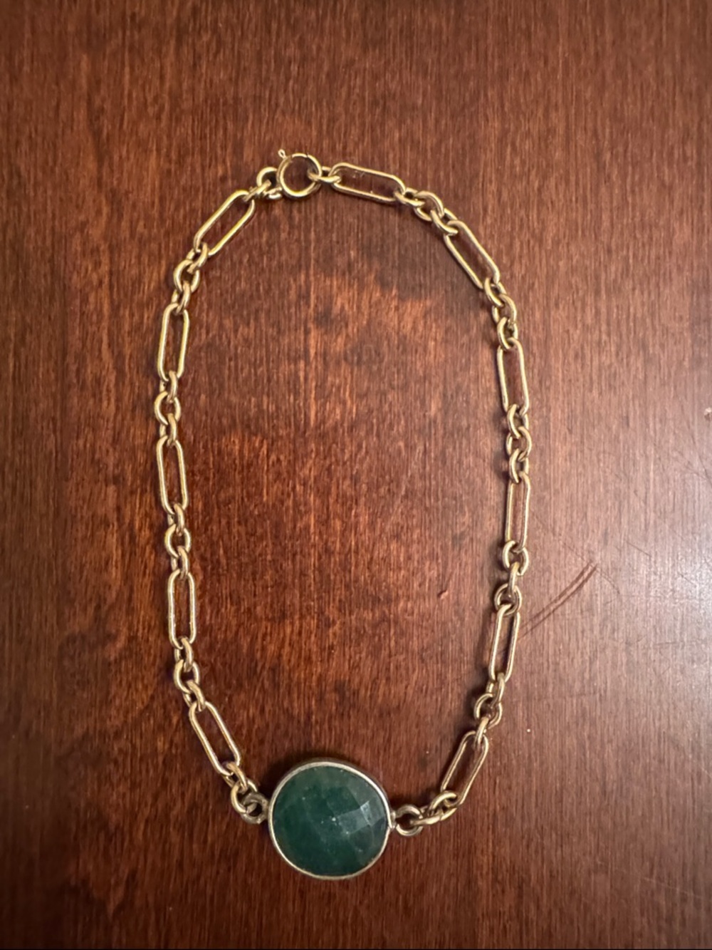 Gold Chain Bracelet with Green Stone Accent